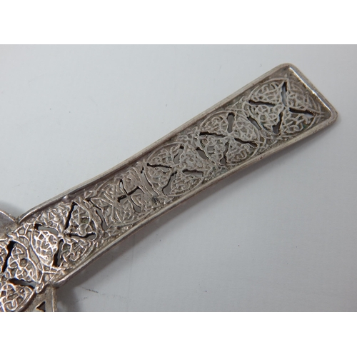 38 - Arts & Crafts Cast Silver Celtic Design Spoon Hallmarked London 1933 by Amy Sandheim: Length 12.5cm