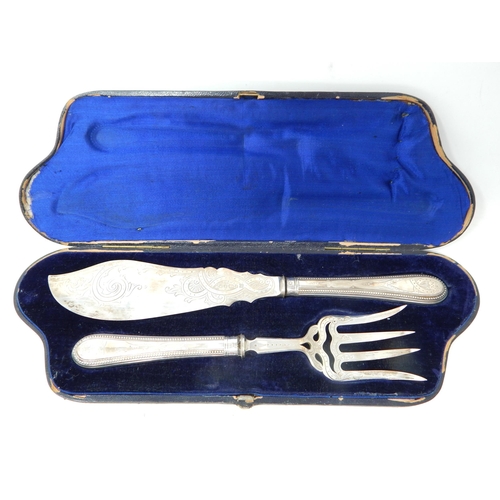 39 - Early Victorian Silver Fish Servers: Hallmarked Sheffield 1840 by Martin & Hall in Original Fitted C... 