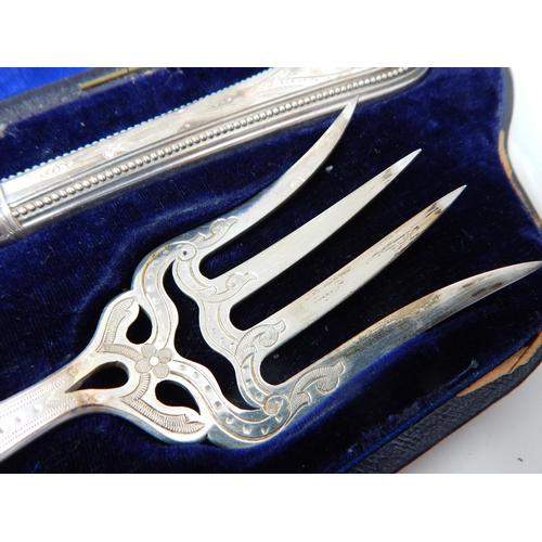 39 - Early Victorian Silver Fish Servers: Hallmarked Sheffield 1840 by Martin & Hall in Original Fitted C... 