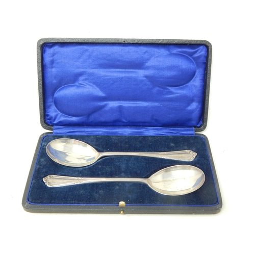 40 - Pair of Silver Serving Spoons Hallmarked London 1918 by David Fullerton in Original Fitted Case.