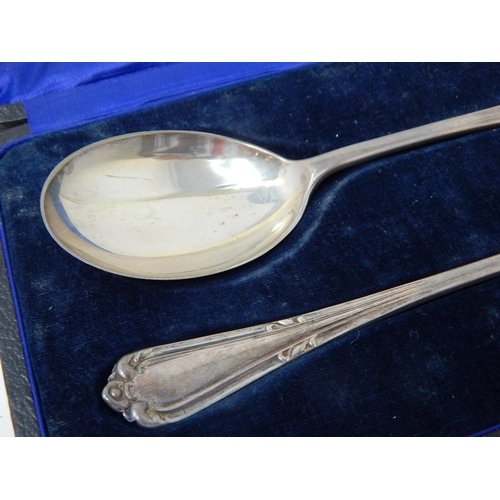 40 - Pair of Silver Serving Spoons Hallmarked London 1918 by David Fullerton in Original Fitted Case.
