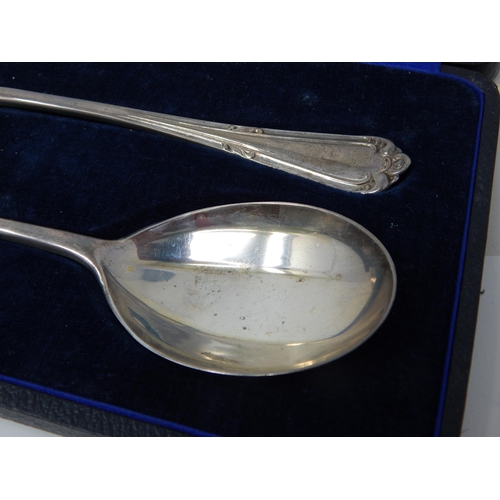 40 - Pair of Silver Serving Spoons Hallmarked London 1918 by David Fullerton in Original Fitted Case.