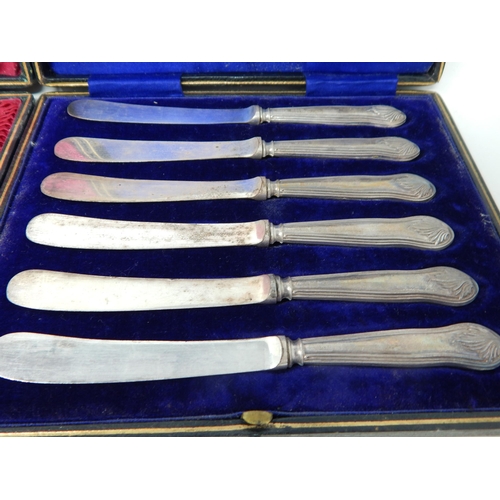41 - Set of Six Hallmarked Silver Teaspoons together with a set of six silver handled tea knives in origi... 