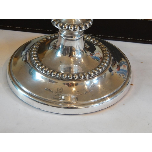 42 - A Superb Pair of Sterling Silver Three Branch Candelabra, weighted, not Hallmarked but tested as Ste... 