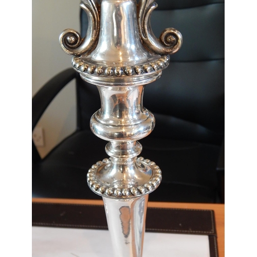 42 - A Superb Pair of Sterling Silver Three Branch Candelabra, weighted, not Hallmarked but tested as Ste... 