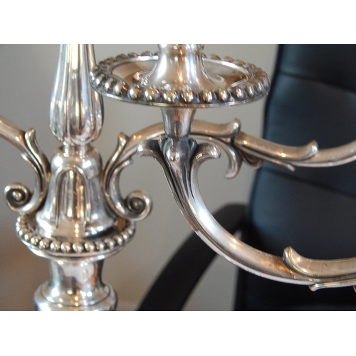 42 - A Superb Pair of Sterling Silver Three Branch Candelabra, weighted, not Hallmarked but tested as Ste... 
