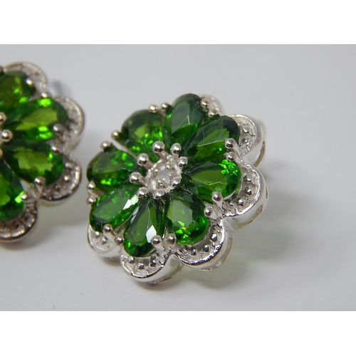 49 - Stunning Pair of Chrome Diopside Earrings Set in Silver With Butterfly Backs.
