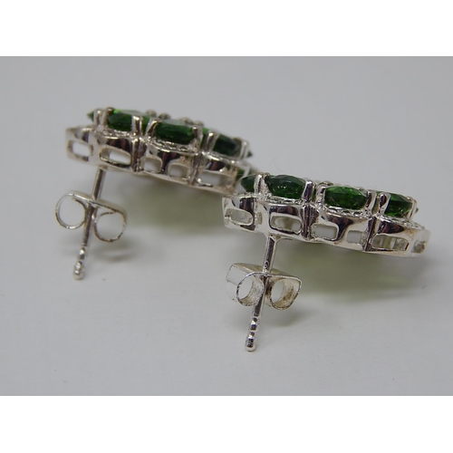 49 - Stunning Pair of Chrome Diopside Earrings Set in Silver With Butterfly Backs.
