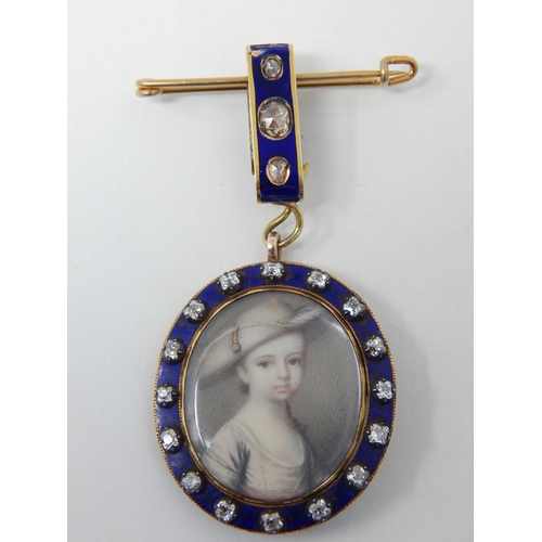 50 - A 19th Century Gold, Silver Gilt & Diamond Mounted Portrait Brooch of a Young Girl Set with 19 Diamo... 