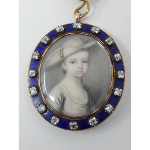 50 - A 19th Century Gold, Silver Gilt & Diamond Mounted Portrait Brooch of a Young Girl Set with 19 Diamo... 
