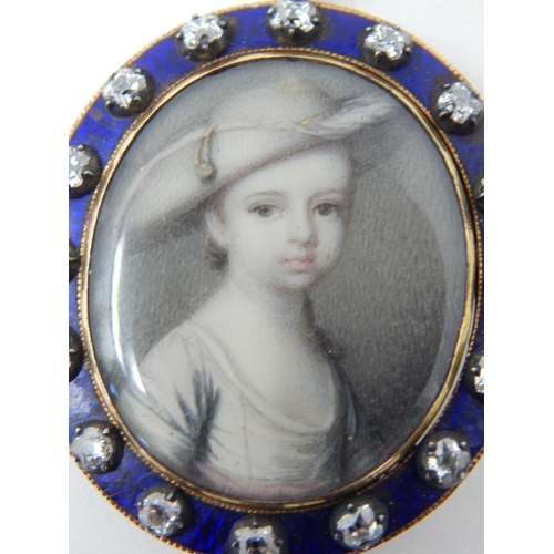 50 - A 19th Century Gold, Silver Gilt & Diamond Mounted Portrait Brooch of a Young Girl Set with 19 Diamo... 