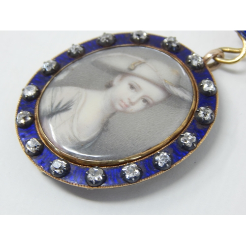 50 - A 19th Century Gold, Silver Gilt & Diamond Mounted Portrait Brooch of a Young Girl Set with 19 Diamo... 