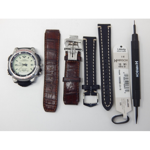 59 - New Hirsch Leather Watch Strap + Hirsch Fitting Tool, Baume & Mercier Leather Strap + Casio Illumina... 