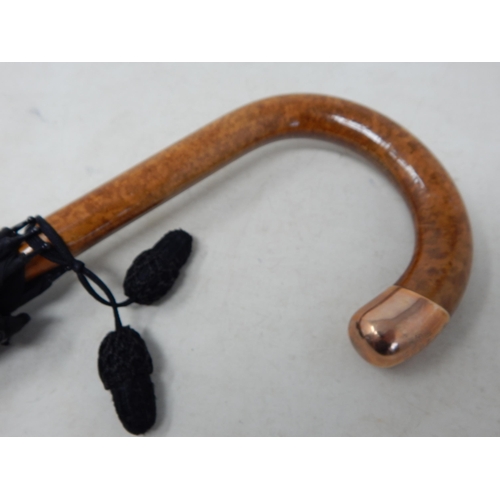 61 - 1920's Gentleman's Black Umbrella with Walnut Handle & 9ct Gold Mount Hallmarked Birmingham 1926 by ... 