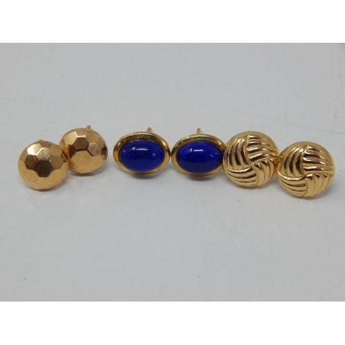 68 - Three Pair of 18ct Yellow Gold Earrings: Gross weight 4.8g