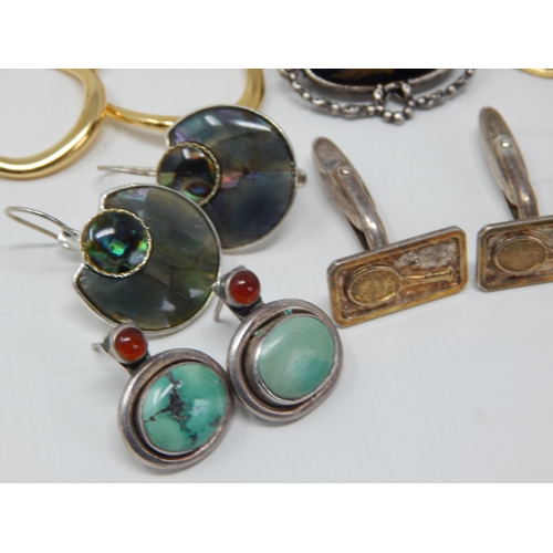 74 - A Quantity of Silver Jewellery to Include a Pair of Tennis Related Cufflinks, Brooches, Earrings, Lo... 