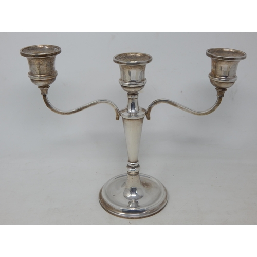 75 - Silver Three Branch Candelabra (Weighted) Hallmarked Birmingham 1985 by Broadway & Co: Measuring 26.... 