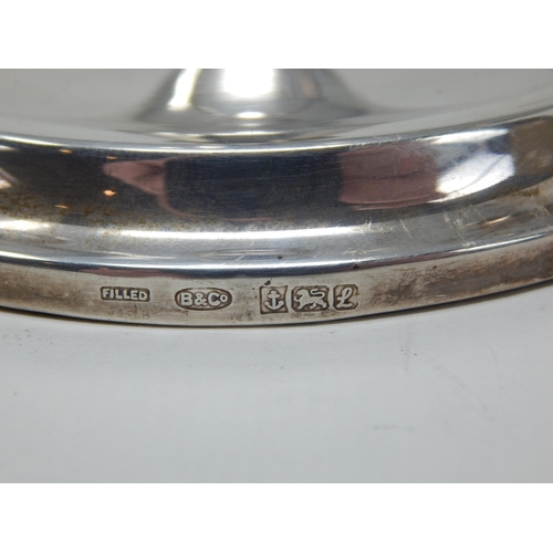 75 - Silver Three Branch Candelabra (Weighted) Hallmarked Birmingham 1985 by Broadway & Co: Measuring 26.... 