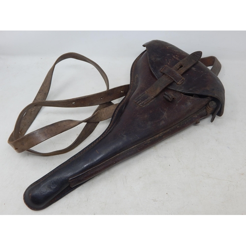 WWI German Leather Pistol Holster complete with leather straps: Measures 36cm.