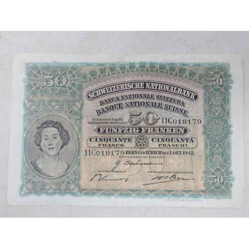 Rare Switzerland 50 Franc Banknote dated 1942