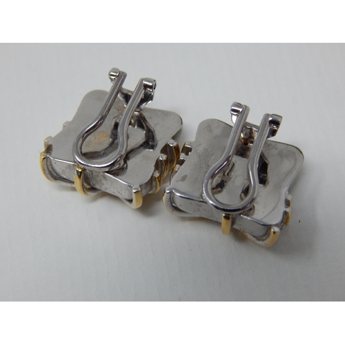 23B - A Pair of 18ct White Gold Clip on Earrings with Yellow Gold Abstract Design in Relief in Fitted Harr... 