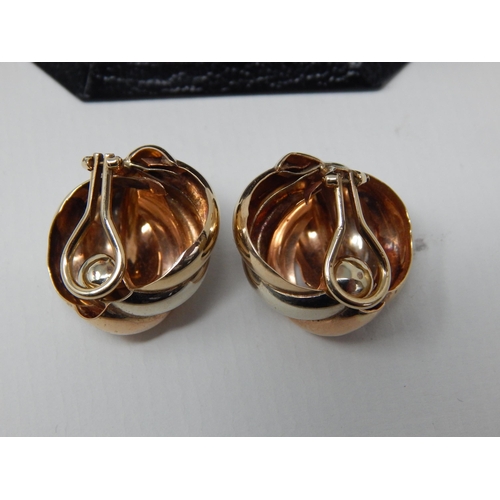 23D - A Pair of Tested 18ct Yellow Gold Clip on Earrings in Fitted Harrods Case: Weight 5.8g