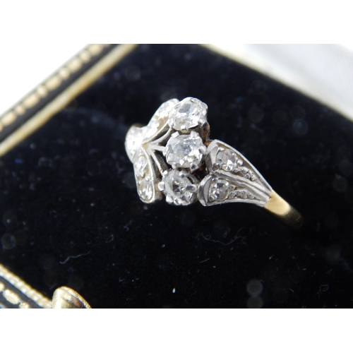 23G - Antique 18ct Yellow Gold & Platinum Ring Set with Ten Diamonds Estimated @ 1.00cts. Ring Size P in F... 