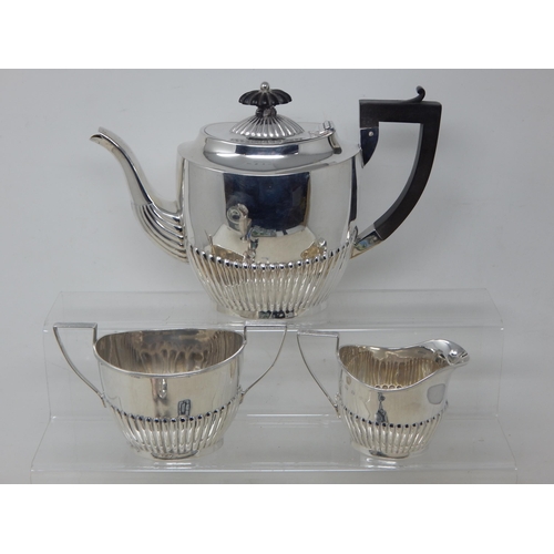 23I - Victorian 3 Piece Silver Tea Set Comprising Teapot, Sugar Bowl & Milk Jug: Hallmarked Birmingham 189... 