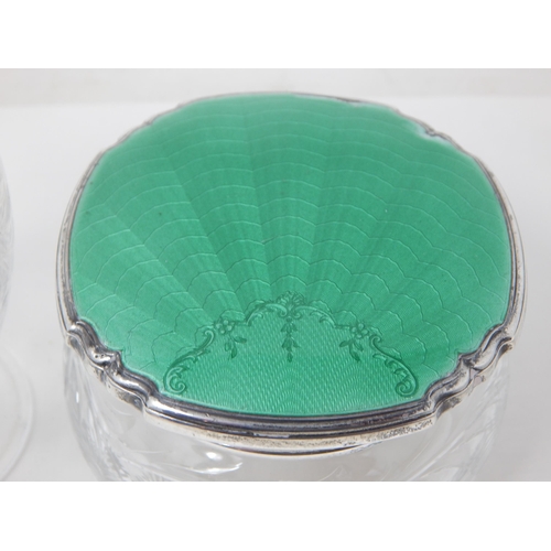 23O - Art Deco Silver & Green Guilloche Enamel Scent Bottle with Stopper 13.5cm high together with a Match... 