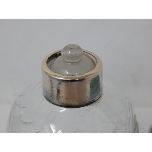 23O - Art Deco Silver & Green Guilloche Enamel Scent Bottle with Stopper 13.5cm high together with a Match... 