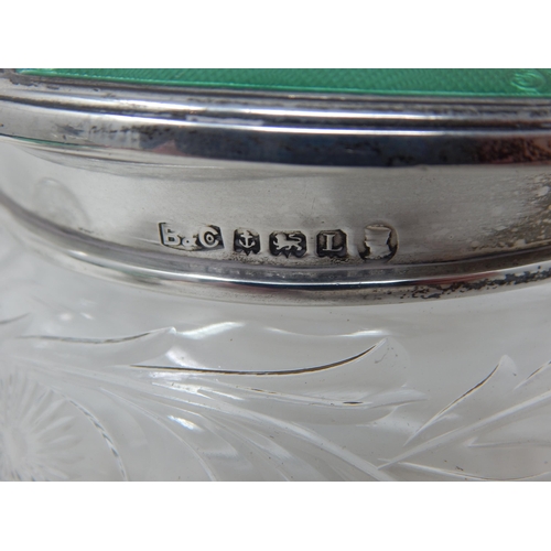 23O - Art Deco Silver & Green Guilloche Enamel Scent Bottle with Stopper 13.5cm high together with a Match... 