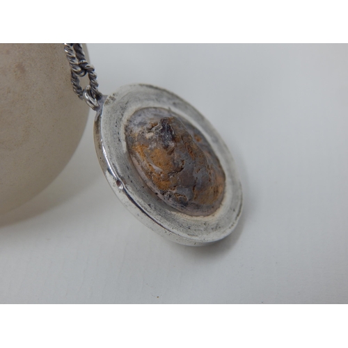 23Q - 19th Century Silver Mounted Rock Crystal Perfume Flask. The Silver Top Chained. Measuring 7.2cm high