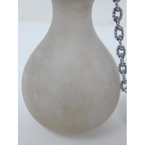 23Q - 19th Century Silver Mounted Rock Crystal Perfume Flask. The Silver Top Chained. Measuring 7.2cm high