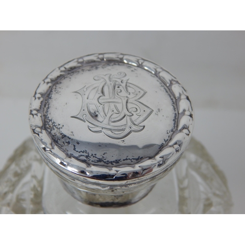 23R - Edwardian Silver Mounted Perfume Bottle & Stopper with Cut Glass Body: Hallmarked Birmingham 1908: M... 
