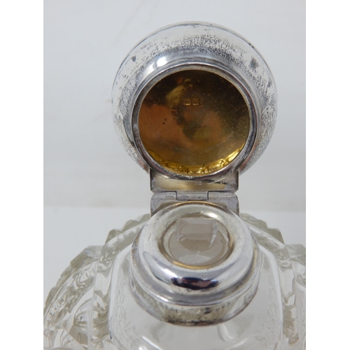 23R - Edwardian Silver Mounted Perfume Bottle & Stopper with Cut Glass Body: Hallmarked Birmingham 1908: M... 