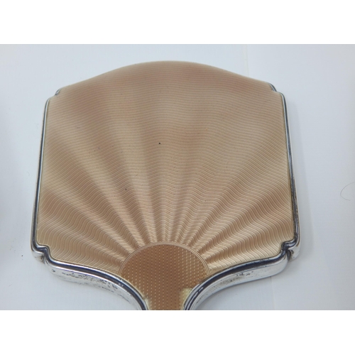 23T - Art Deco Silver Mounted 4 Piece Dressing Table Set Comprising Hand Mirror & Brushes: Hallmarked Birm... 