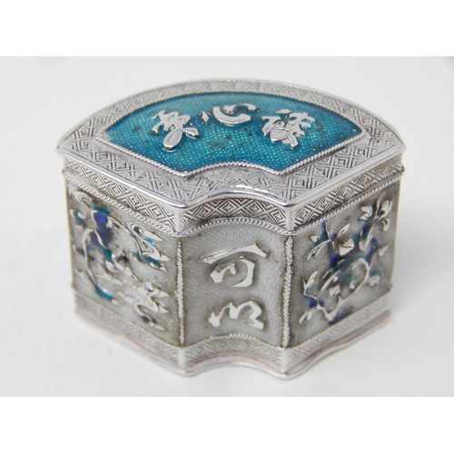 23Z - Antique Chinese Hallmarked Silver & Enamel Lidded Box. The Interior Lidded Box with Outer Cover toge... 