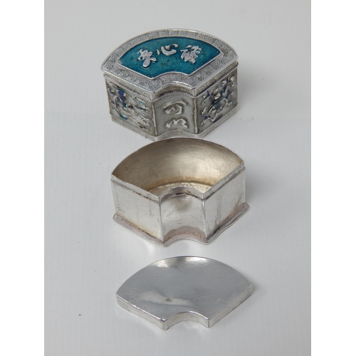 23Z - Antique Chinese Hallmarked Silver & Enamel Lidded Box. The Interior Lidded Box with Outer Cover toge... 