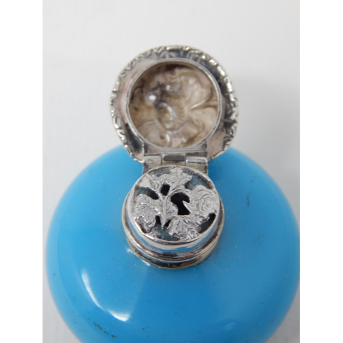 24B - 19th Century Continental Silver Mounted Vinaigrette with Sky Blue Turquoise Hardstone Body, Probably... 