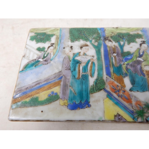 24E - 19th Century Chinese Rectangular Porcelain Lidded Box: The Lid Enamel Decorated Decorated with a Fig... 