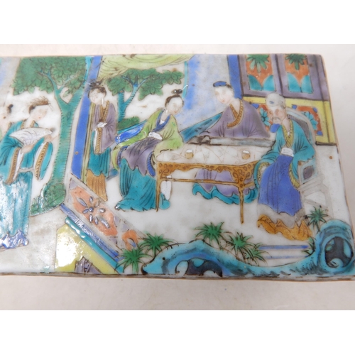 24E - 19th Century Chinese Rectangular Porcelain Lidded Box: The Lid Enamel Decorated Decorated with a Fig... 
