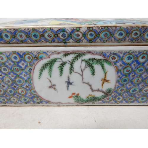 24E - 19th Century Chinese Rectangular Porcelain Lidded Box: The Lid Enamel Decorated Decorated with a Fig... 
