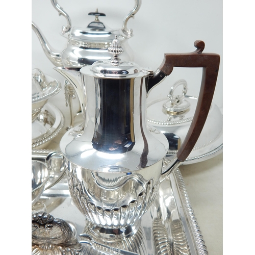 24F - Quantity of 19th Century & Later Silver Plated Wares to Include a Tea Kettle on Stand with Burner, E... 