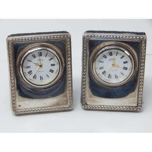 24K - Two Silver Fronted Easel Backed Desk Clocks: Hallmarked Sheffield 1994/1995 by Richard Carr