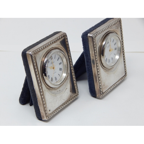 24K - Two Silver Fronted Easel Backed Desk Clocks: Hallmarked Sheffield 1994/1995 by Richard Carr