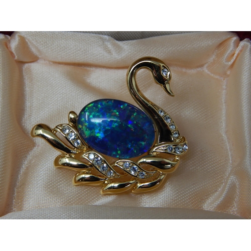24O - Two Silver Gem Set Rings in Fitted Case together with an Australian Opal Set Brooch Formed as a Swan... 