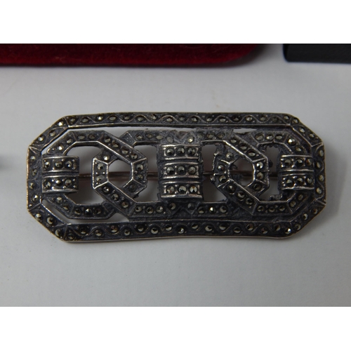 24O - Two Silver Gem Set Rings in Fitted Case together with an Australian Opal Set Brooch Formed as a Swan... 