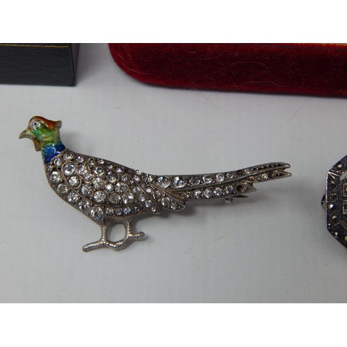 24O - Two Silver Gem Set Rings in Fitted Case together with an Australian Opal Set Brooch Formed as a Swan... 