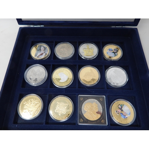 19 - Collection of 12 x Crown sized Proof coins many 24ct Gold-plated; Guernsey proof 2012 £5 coin gold-p... 