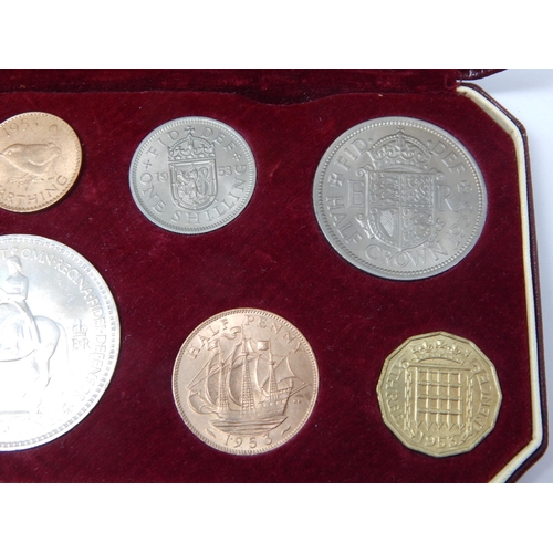 18 - QEII 1953 Coronation Specimen Set comprising 10 coins in maroon case of issue.